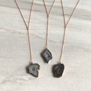 14K Rose Gold Lariat Necklace Crystal Geode